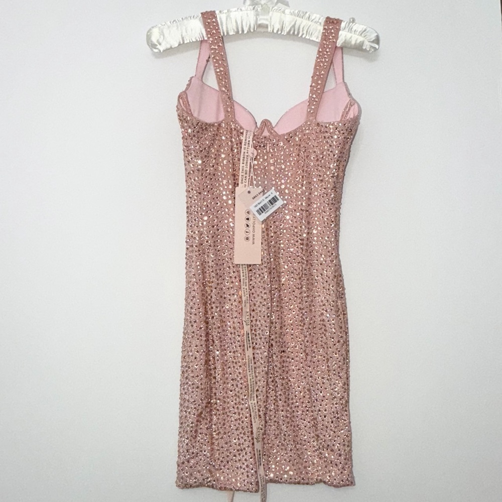 Oh Polly NWT Rose Gold Rhinestones Mini Dress - Picture 3 of 6